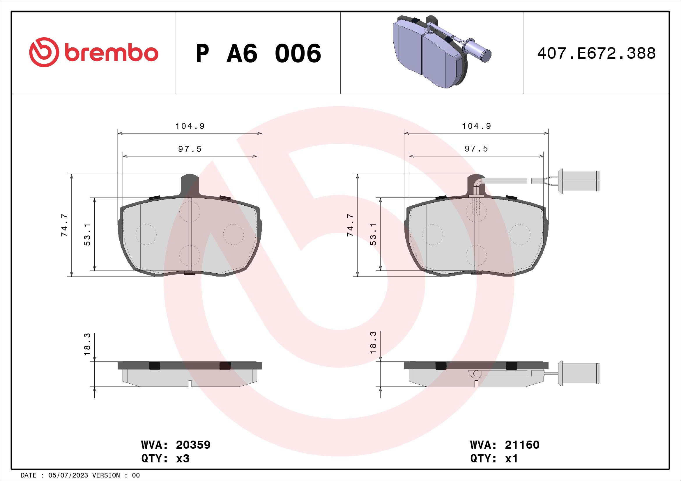 A.B.S. P A6 006 BREMBO Bremsbelagsatz, Scheibenbremse